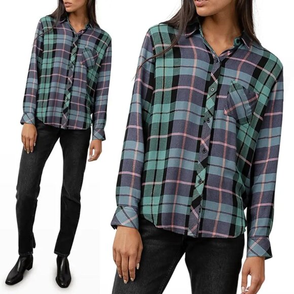 Rails Hunter Teal Navy Pink with Lurex Button down Flannel Shirt Size XL $198 - Picture 1 of 16